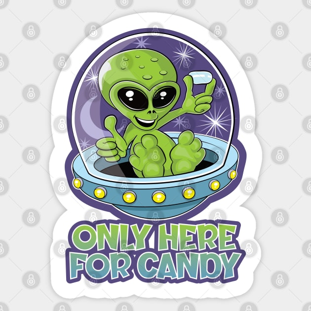 Cute alien holding candy in a flying saucer Sticker by RobiMerch